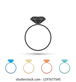 Diamond engagement ring icon isolated on white background. Set elements in colored icons. Flat design. Vector Illustration
