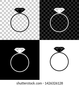 Diamond engagement ring icon isolated on black, white and transparent background. Vector Illustration