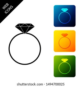 Diamond engagement ring icon isolated. Set icons colorful square buttons. Vector Illustration