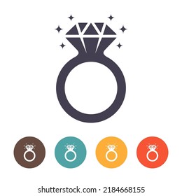 Diamond engagement ring icon on white background