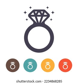Diamond engagement ring icon on white background