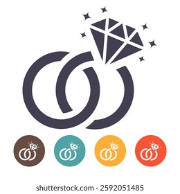 Diamond engagement ring icon on white background