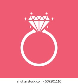 Diamond Engagement Ring Icon On Pink Background, Flat Design Style. Vector Illustration Eps 10.