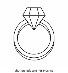 Diamond engagement ring icon in outline style isolated on white background vector illustration