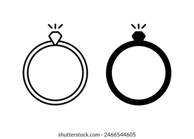 Diamond engagement ring icon template in trendy flat style design isolated on white background. icon vector in outline and solid black