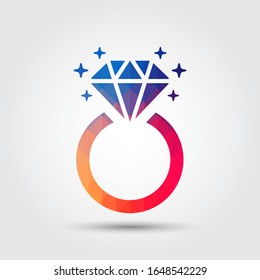 Icono del anillo de compromiso de diamantes. Ilustración vectorial, pasos 10
