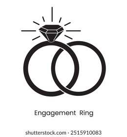 Diamond engagement ring icon, vector. Engagement ring. Wedding ring symbol line art. Wedding ring line art vector illustration on white background. Vector illustration.