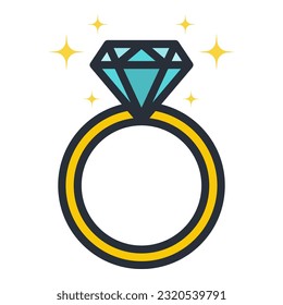 Icono del anillo de compromiso de diamantes, anillo de boda de diamantes