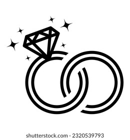 Diamond engagement ring icon, diamond wedding ring