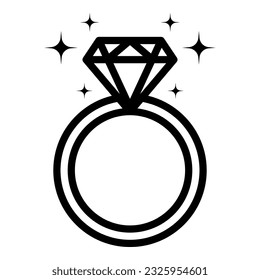 Diamond engagement ring icon, diamond wedding ring
