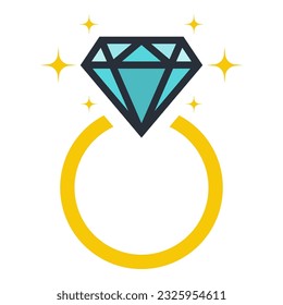 Icono del anillo de compromiso de diamantes, anillo de boda de diamantes