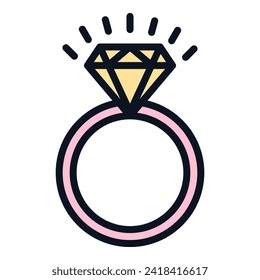 Diamond engagement ring icon, diamond wedding ring