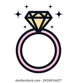 Icono del anillo de compromiso de diamantes, anillo de boda de diamantes