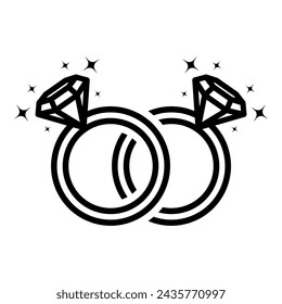 Diamond engagement ring icon, diamond wedding ring