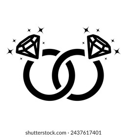 Diamond engagement ring icon, diamond wedding ring
