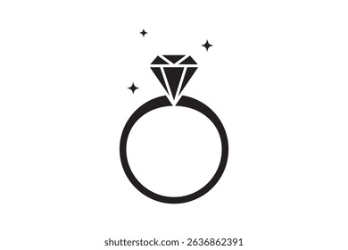 Diamond engagement ring icon. Wedding ring icon. Jewelry and marriage Gemstone rings symbol collection. Ring With Diamond Icon, Vector Illustration.