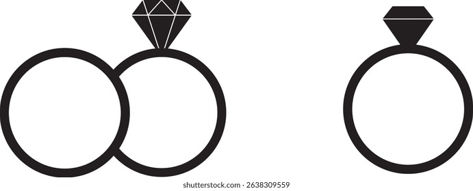 Diamond engagement ring icon, diamond wedding ring. white background. EPS 10 