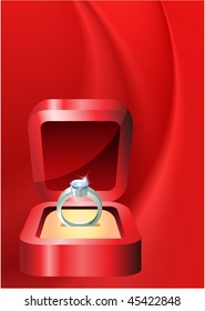Diamond Engagement Ring on Red Wave Background Original Vector Illustration EPS10