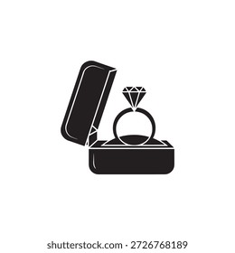 Diamante anel de compromisso em caixa aberta minimalista preto e branco vetor