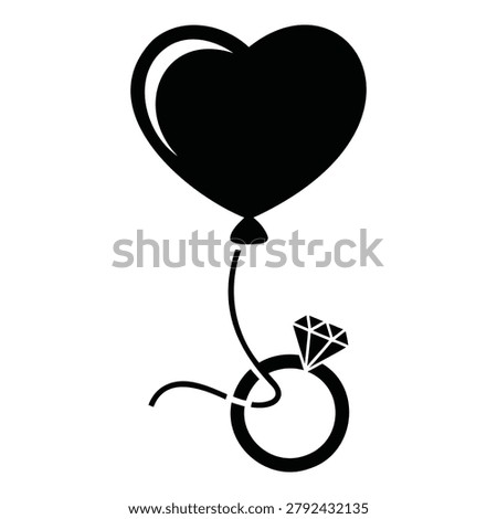 Diamond Engagement Ring Tied to Heart Shaped Balloon Silhouette