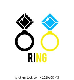 Diamond engagement ring vector icon. Vector wedding rings icon.