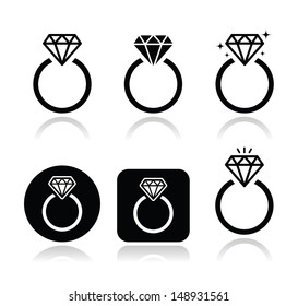 Diamond Engagement Ring Vector Icon