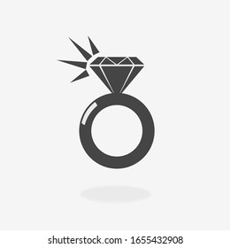 Símbolo de ilustración de icono del vector del anillo de compromiso de diamantes