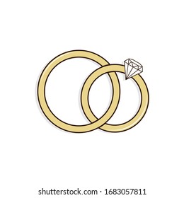 Symbol für den Diamantenverlobungsring, Symbole für Hochzeitsringe auf weißem Hintergrund