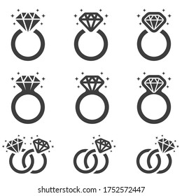 Diamond engagement ring vector icon on white background