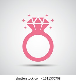 Icono vectorial del anillo de compromiso de diamantes en fondo gris