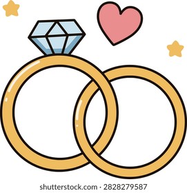 Diamond Engagement Ring and Wedding Band with Heart and Stars