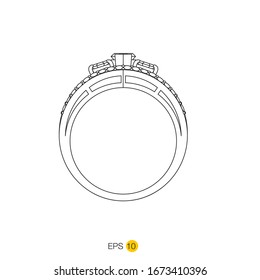Anillo de compromiso de diamantes o anillo de boda dibujo de línea de anillo de dibujo vista lateral icono vectorial pasos 10