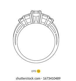 Anillo de compromiso de diamantes o anillo de boda dibujo de línea de anillo de dibujo vista lateral icono vectorial pasos 10