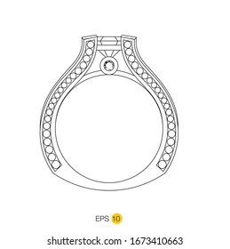 Diamond engagement ring or wedding ring line art  drawing side view vector icon eps 10