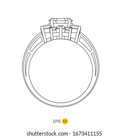 Diamond engagement ring or wedding ring line art  drawing side view vector icon eps 10