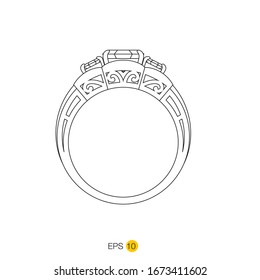 Diamond engagement ring or wedding ring line art  drawing side view vector icon eps 10