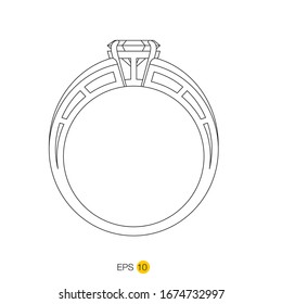 Diamond engagement ring or wedding ring line art  drawing side view vector icon eps 10