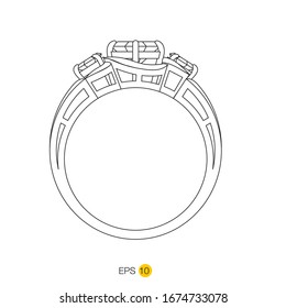 Diamond engagement ring or wedding ring line art  drawing side view vector icon eps 10