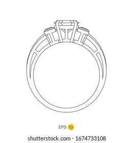 Diamond engagement ring or wedding ring line art  drawing side view vector icon eps 10