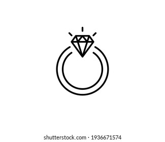 Diamond Engagement Ring Or Wedding Ring Line Art Vector Icon For Websites.