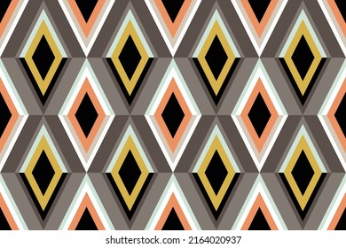 Diamond ethnic pattern. Seamless abstract Indian ornament. Watercolor bohemian motif. Floral ethnic print. Geometric tribal border. Hand drawn American.