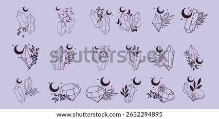 Diamond faceting thin line icon set. Gem collection of simple outline signs. Jewel symbol in linear style.	