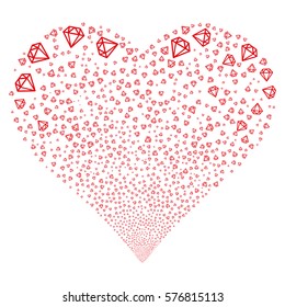 Diamond fireworks with heart shape. Vector illustration style is flat red iconic symbols on a white background. Object salute done from scattered symbols.