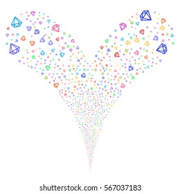 Diamond fireworks stream. Vector illustration style is flat bright multicolored iconic symbols on a white background. Object double fountain constructed from random pictographs.