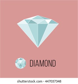Diamond flat icon with top view. Rich luxury symbol. Brilliant stock vector illustration