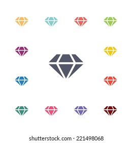 diamond flat icons set. Open round colorful buttons. Vector 