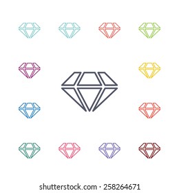 diamond flat icons set. Open colorful buttons 