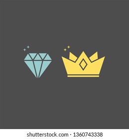 Diamond flat vector icon. Crystal flat vector icon. Crown flat vector icon. Leader flar vector icon