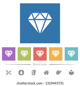 Diamond flat white icons in square backgrounds. 6 bonus icons included.