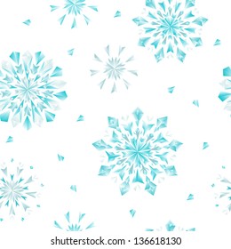 Diamond flowers or snowflakes seamless pattern in blue and white, vector